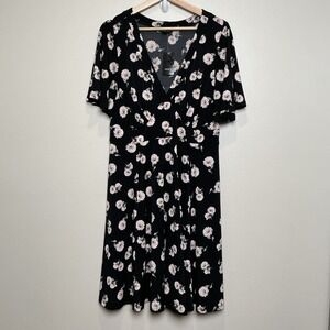 Torrid Black Floral V Neck Midi Skater Dress Women's Plus Size 0